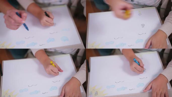 母女俩一起画画亲子教育儿童画