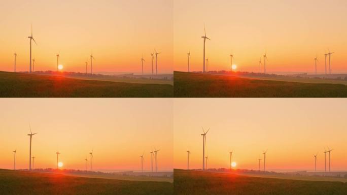 DS风力涡轮机在日出时在乡村旋转