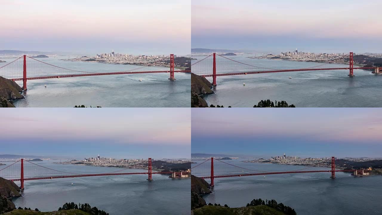 美国加利福尼亚州旧金山的延时金门大桥太平洋西海岸日落