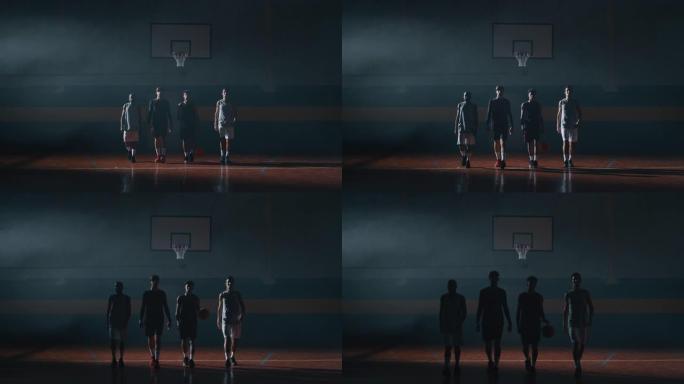 年轻职业男球员的电影慢动作镜头正在健身房练习篮球锻炼