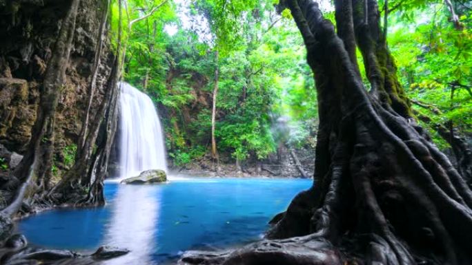 4K，泰国北碧府自然四面佛瀑布的延时美景