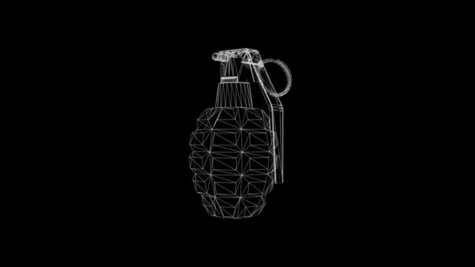 旋转手榴弹的全息图，4k动画黑白三维可循环。