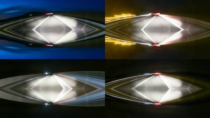 多车道高速公路夜间行驶的时间流逝，镜像视图