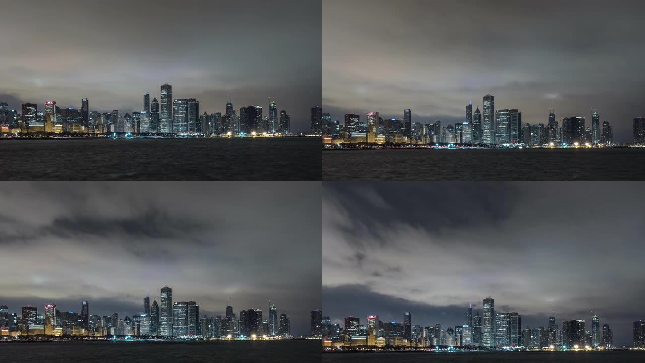 T/L TU夜景，在黎明时分流云/伊利诺伊州芝加哥