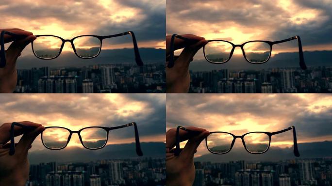 透过眼镜看城市景观