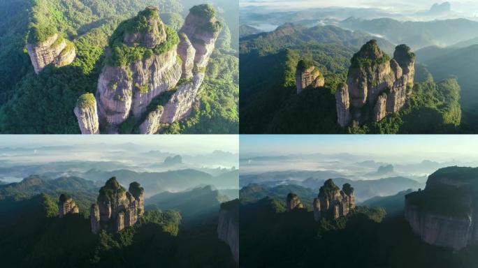 丹霞山的鸟瞰图原始森林大美河山