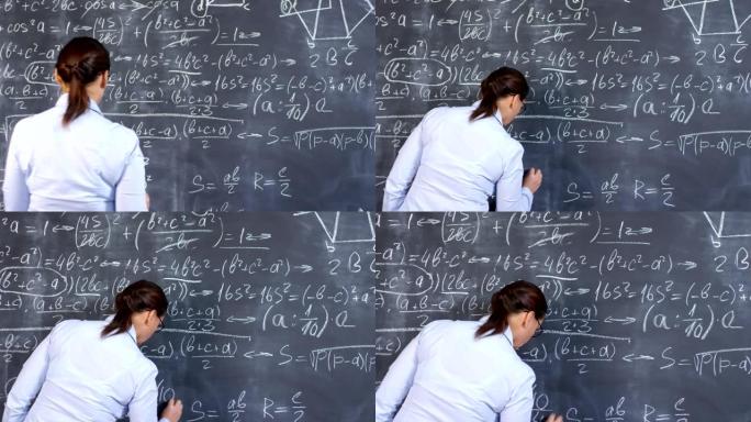 女人在黑板上写微积分公式