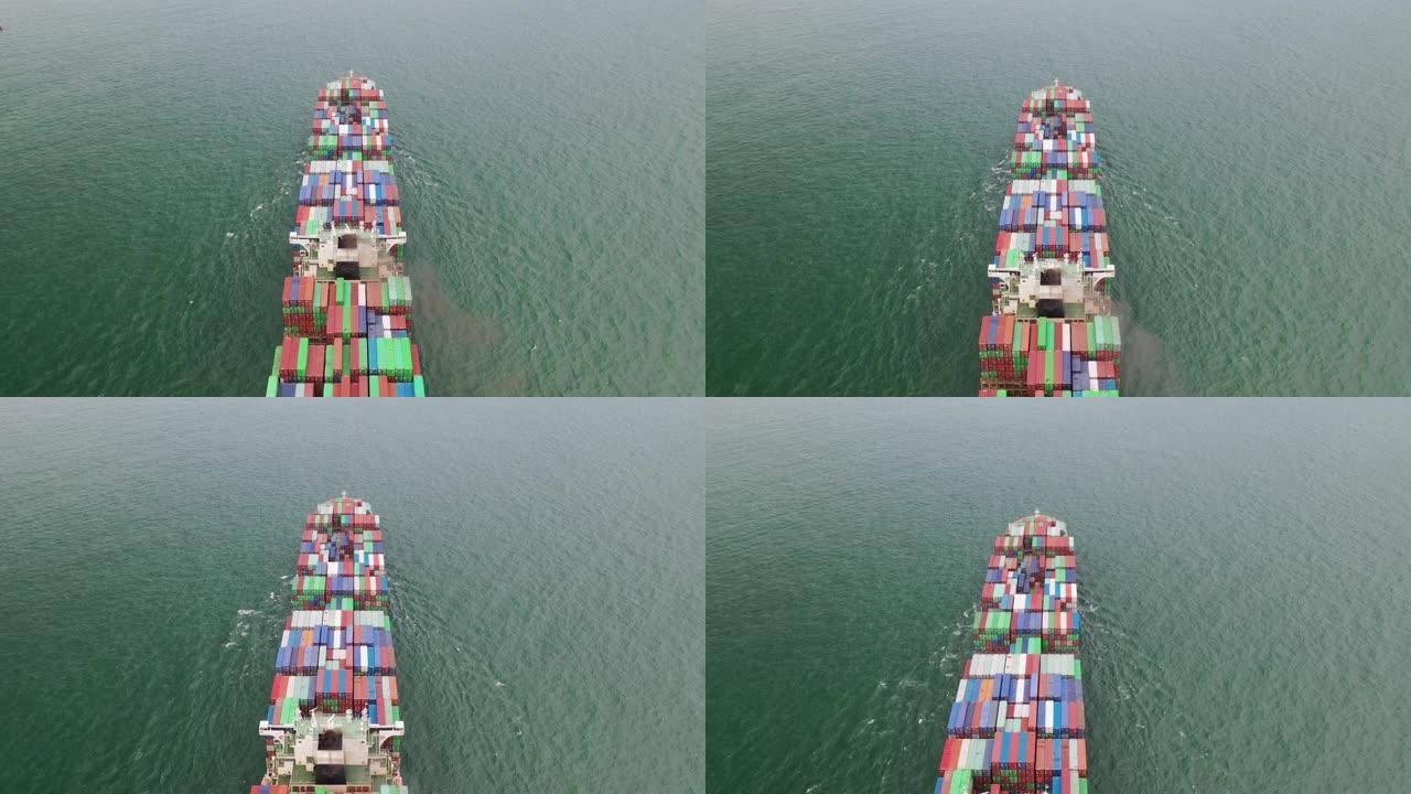 码头商业港口的4k分辨率集装箱货船，香港的商业物流和运输业，国际水运