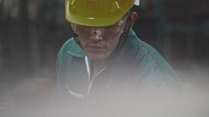 亚洲工人工作安全员保护眼睛