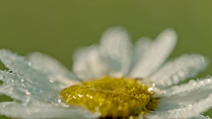 铜水滴落在白色和黄色的菊花花上