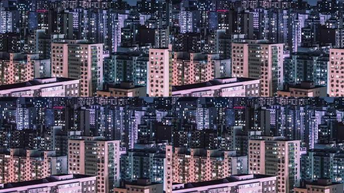 T/L哈潘网格公寓，晚上窗户闪烁/中国北京