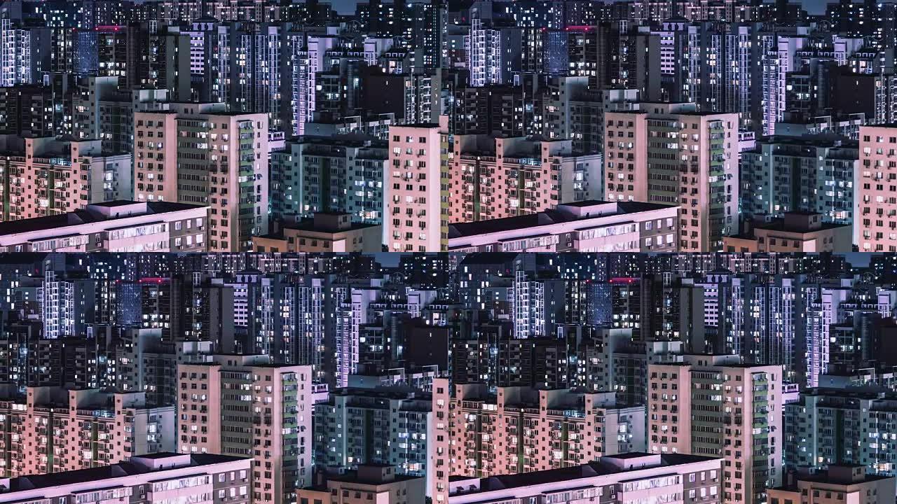 T/L哈潘网格公寓，晚上窗户闪烁/中国北京