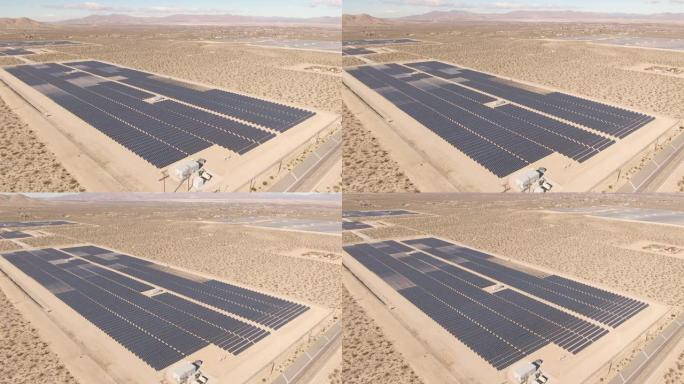 空中: 大型太阳能电池板农场为沙漠中的城镇提供电力