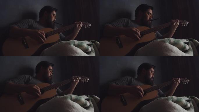 歌曲作者的想法身残志坚躺在床上弹吉他