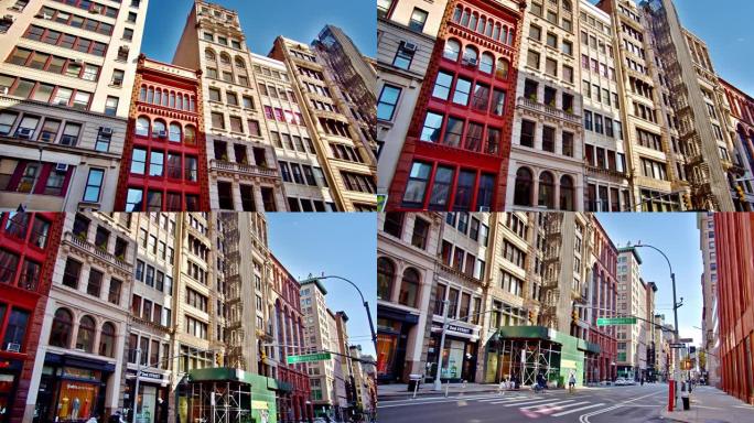 纽约街的城市标志。大流行期间为空。五颜六色的标志。住宅区。