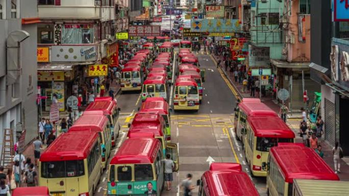 香港旺角区公共小巴站4k延时俯视图