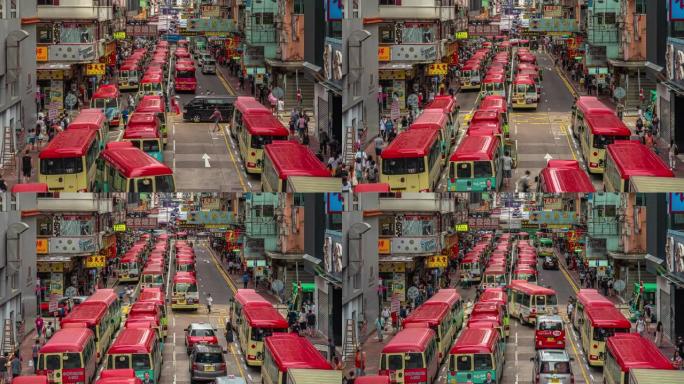 香港旺角区公共小巴站4k延时俯视图
