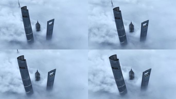 上海陆家嘴四件套上海高空俯瞰云海上海航拍