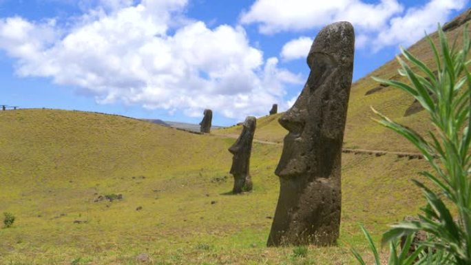 关闭绿色景观和令人叹为观止的火山雕塑的风景