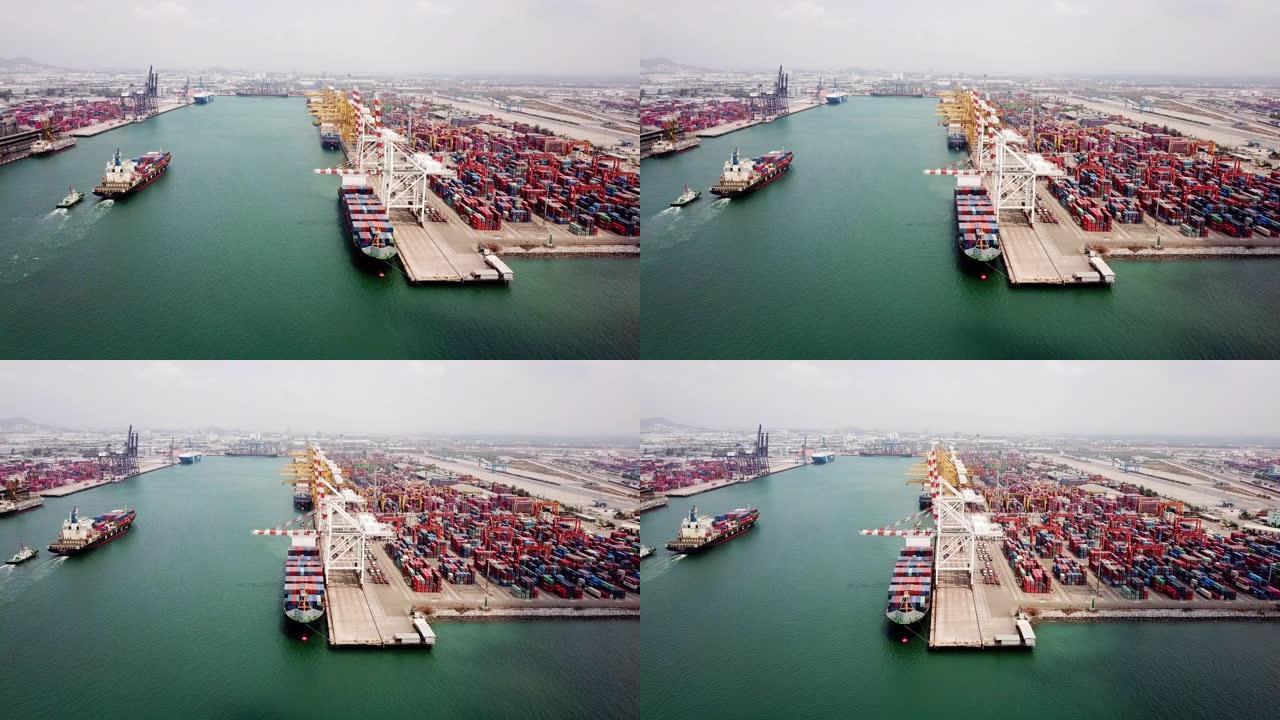 鸟瞰图: 集装箱货运船码头工业港