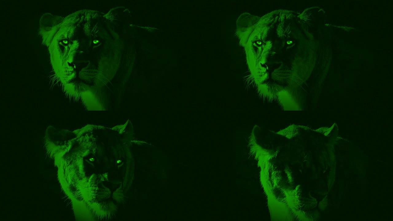 夜景狮子脸特写恐惧