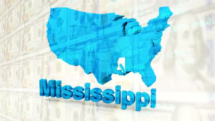 美国，密西西比州区位图线路数据数字蓝色