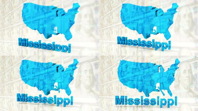 美国，密西西比州区位图线路数据数字蓝色