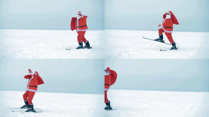 圣诞老人的滑雪被他的挥手打断了