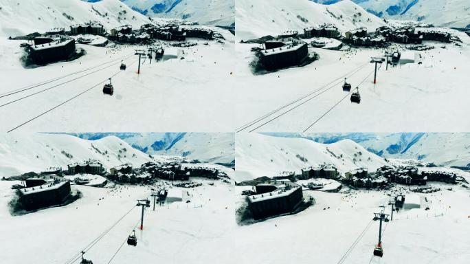 滑雪胜地和索道的风景如画