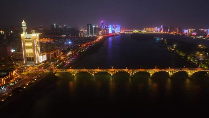 长沙城市夜景天际线航拍4K