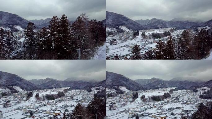 日本长野山内冬季雪的鸟瞰图