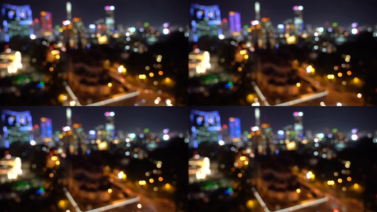 越南胡志明市夜间bokeh巴黎圣母院大教堂城市生活的4k镜头模糊散焦光线