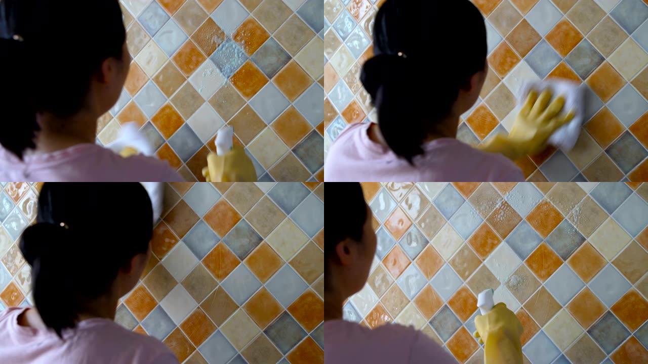女人在家清洁瓷砖女人在家清洁瓷砖家务