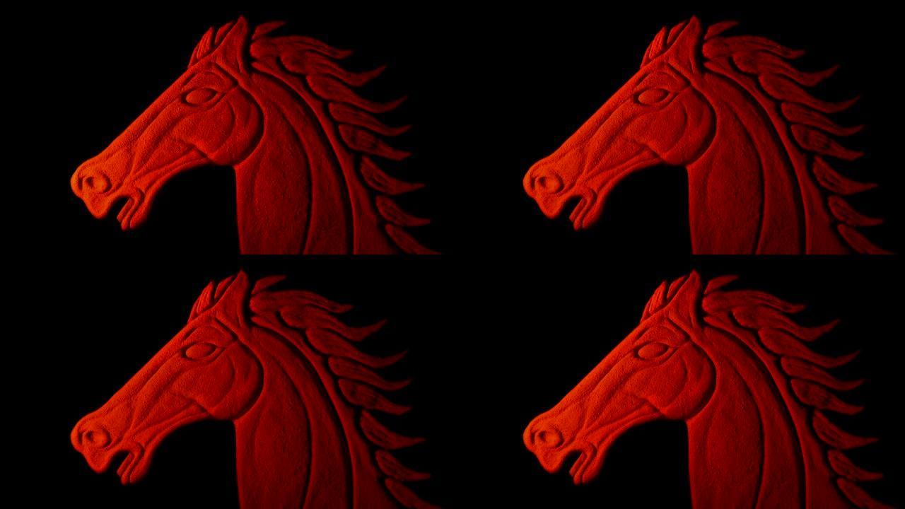 红马雕刻在火光中的黑色
