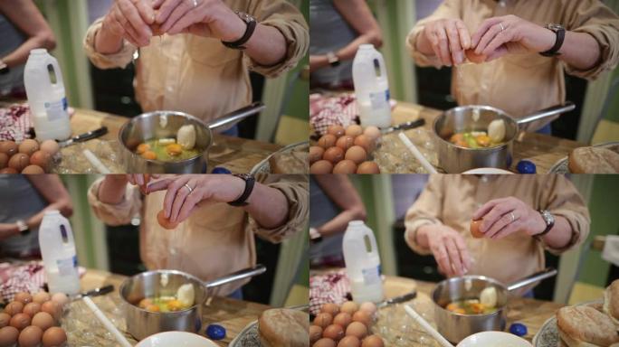 打碎鸡蛋升格慢动作慢镜头做菜
