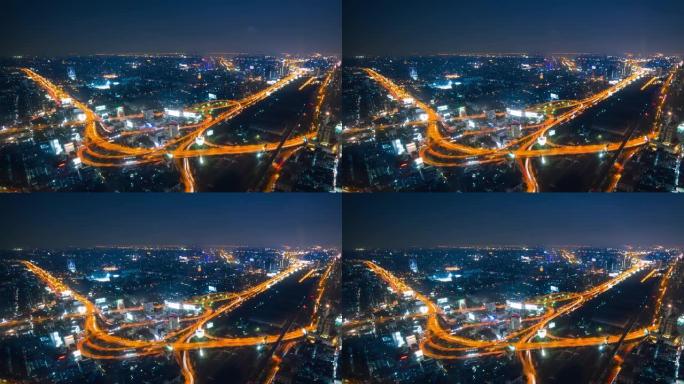 夜间曼谷高速公路空中交通