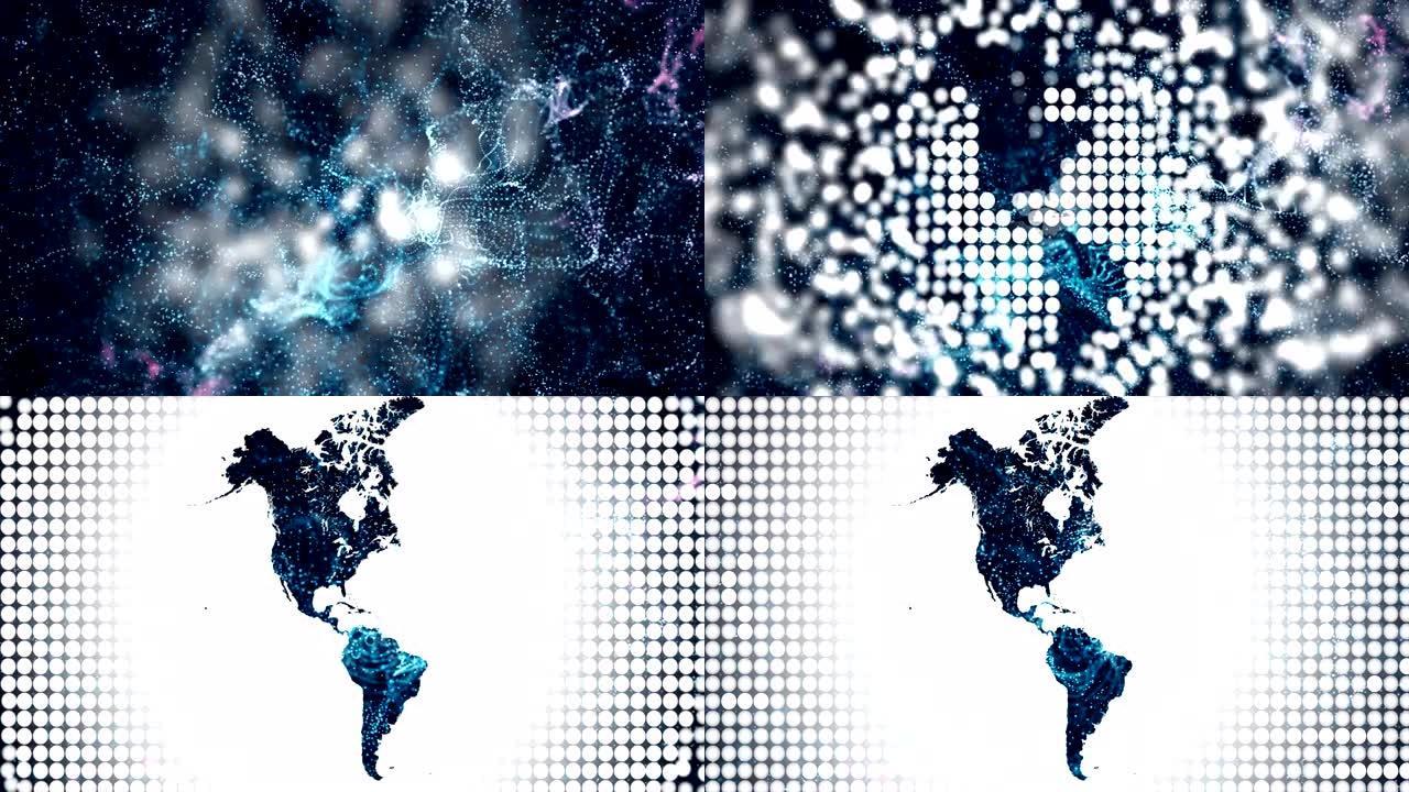 美洲大陆地图抽象粒子地图区域三维动画蓝色