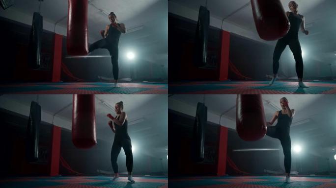 女拳击手踢出气筒拳击运动健身竞技体育