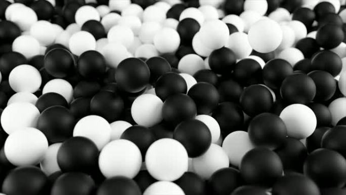 来自一堆抽象球体的黑白背景动画