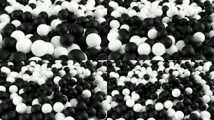 来自一堆抽象球体的黑白背景动画