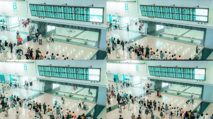 4k分辨率香港国际机场机场出发大厅的延时旅客人群