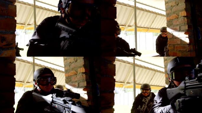 高加索士兵的前视图在军事基地4k进行军事演习