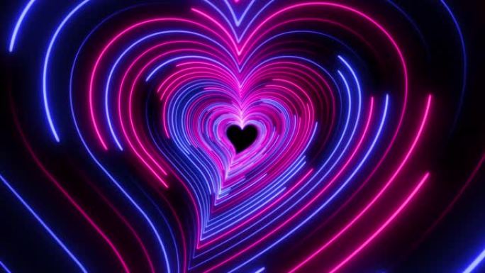 美丽的黑色背景的隧道霓虹灯标志的心脏