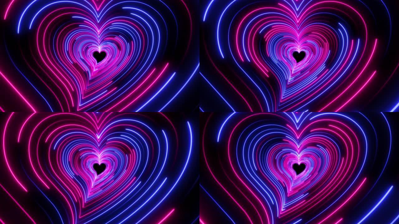 美丽的黑色背景的隧道霓虹灯标志的心脏