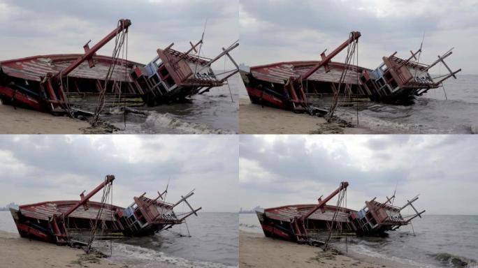 渔民船在海中遇难Laem Chabang Chon Buri泰国