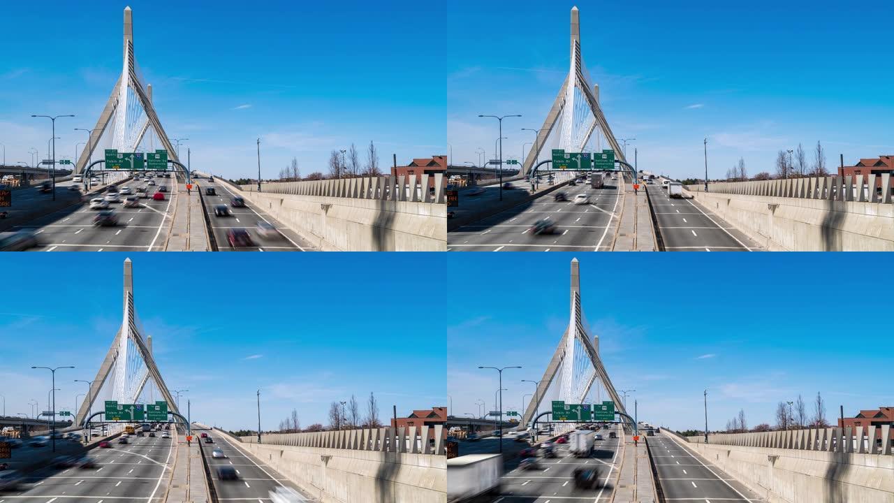 延时: 美国马波士顿市中心的波士顿扎基姆大桥高速公路。