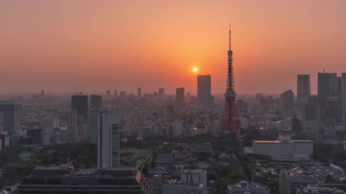 东京铁塔，延时日转夜夕阳延时摄影