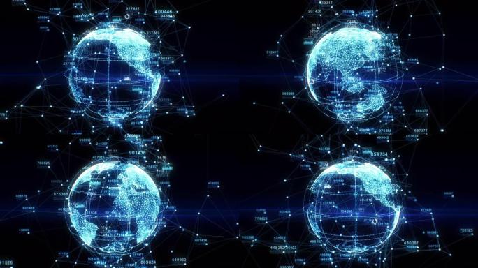 从点和线网络空间创作美丽的地球全息图。数字旋转的未来技术数字星球。商业和技术概念。