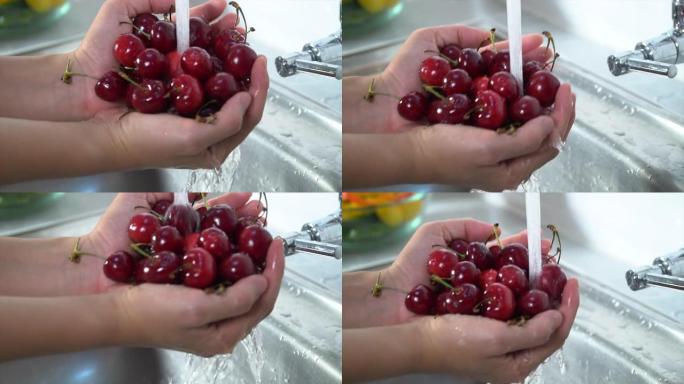 食用前洗净有机红樱桃