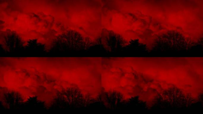 树木后面巨大的红云抽象